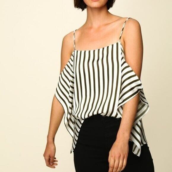 Line & Dot Charlotte ivory & green Striped Cold Shoulder Camisole Blouse NEW XS - Picture 1 of 12